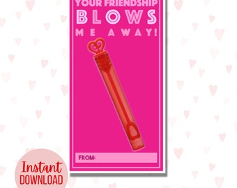 Bubbles Classroom Valentine Card, Printable Bubble Wand Valentine's Day Card, Blow Pop, Valentine Card for School, Instant Download