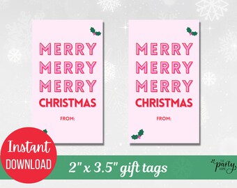 Merry Christmas Gift Tag, Merry Pink Gift Tag, Neighbor Tag, Christmas Digital Download, Printable Gift Tag, Simple Christmas Cute Tag