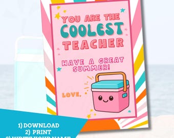 Coolest Teacher Gift Tag, Cooler Teacher Appreciation Gift Tag, Coolest Teacher Gift, Cooler Tag, Teacher Gift Idea, Digital Download