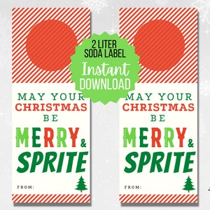Sprite Gift Tag, 2 Liter Soda Label, Soda Holiday Gift Tag, Merry and ...