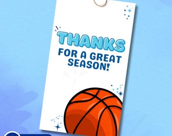 Basketball Season Gift Tag, Thank you Basketball Printable, Download Basketball Tag, Thank you for a Great Season Basketball Tag, Sports Tag