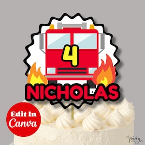 Fire Truck Cake Topper, Firefighter Cake Topper, Firetruck Fighter Birthday Party Cake Topper, Printable Cake Topper, Digital Cake Topper