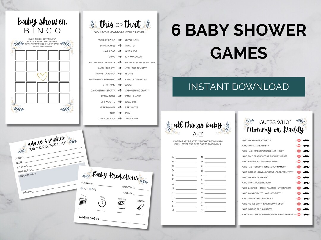 6 Baby Shower Games | Baby Shower Game Bundle | Instant Download ...