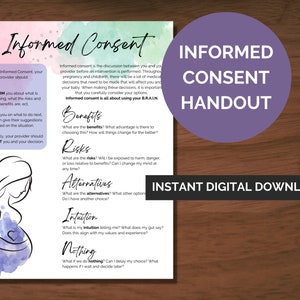 Informed Consent Handout | B.R.A.I.N Acronym | Printable PDF | Birth Education | Doula Resource | Labor and Delivery
