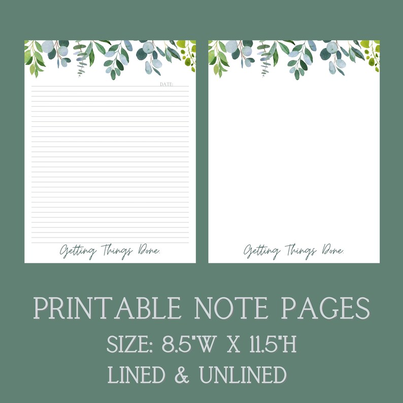 Getting Things Done Printable Note Pages Instant Download 8.5 X 11 ...