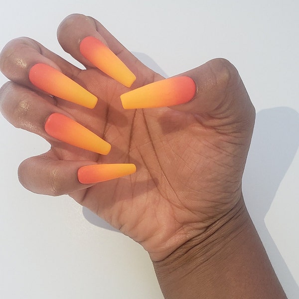 Mucho Mango!-  Matte Red and Orange Ombre Press-on Nails