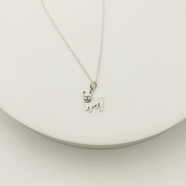 925 Sterling Silver French Bulldog Pendant Necklace - Dainty Frenchie Dog Charm Necklace - Free Shipping Canada