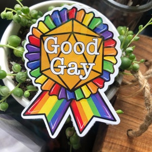 D20 Pride Award Sticker "Good Gay" Regenboog Vinyl Sticker