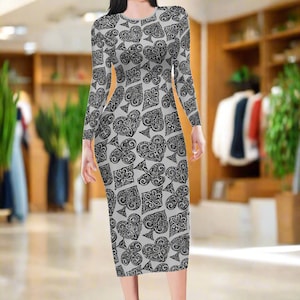 Abito midi aderente a tema poker per donna - Elegante abito da sera fino alla taglia 4XL