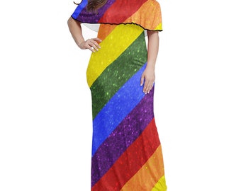 Rainbow Pride Women's Off Shoulder Maxi Dress - LGBT Pride up to 7XL