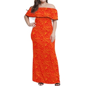 Elegant Plus Size Orange Linen Maxi Dress - Off Shoulder Chinese Design for Cocktail Party (Up to 7XL)