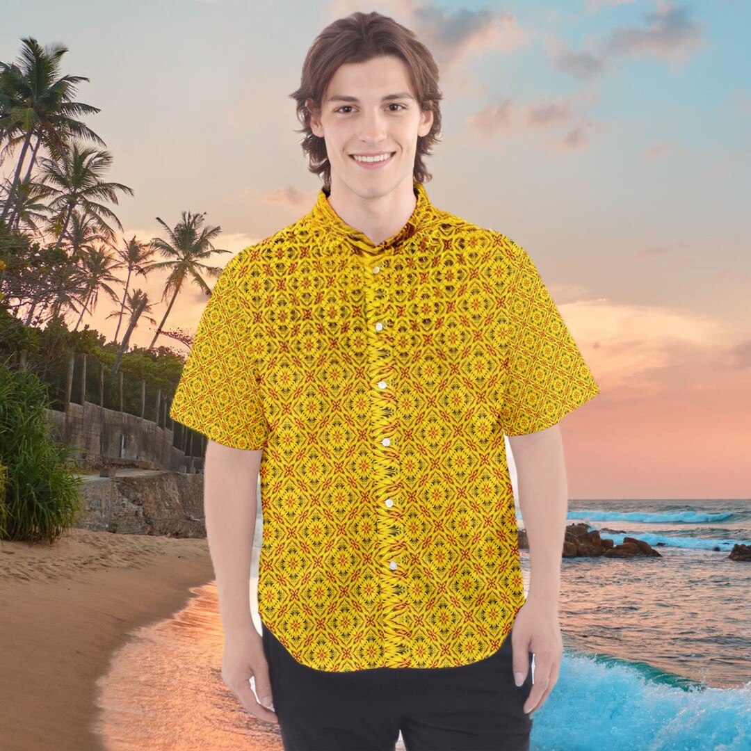 Men's Yellow Hawaiian Shirt Etsy