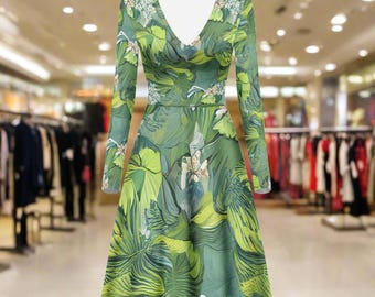 American Lotus V-Neck Long Sleeve Ruffle Dress