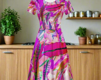 Elegante minivestido morado con volantes de crotón: escote redondo versátil para ocasiones informales y formales.