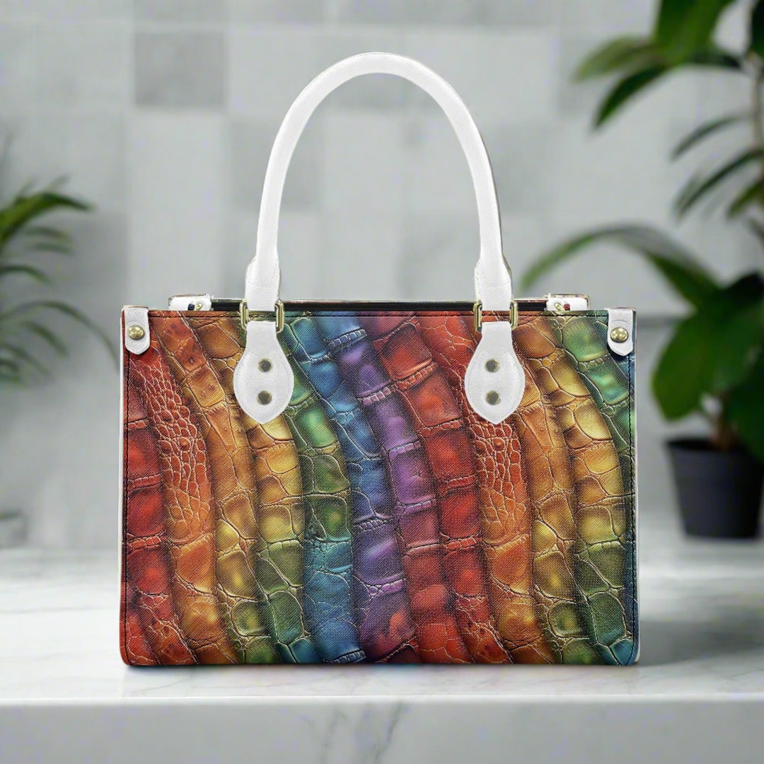 Vibrant Rainbow Alligator Pride Handbag: Stylish Vegan Leather