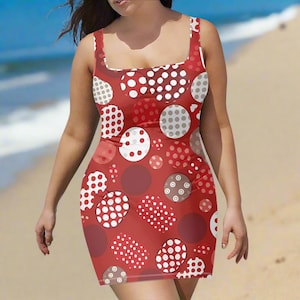 Plus Size Red Polka Dot Bodycon Sleeveless Dress | Elegant Summer Evening Wear S-4XL