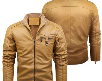 Leather Jacket, Goldenrod, Black, Sizes S to 5XL