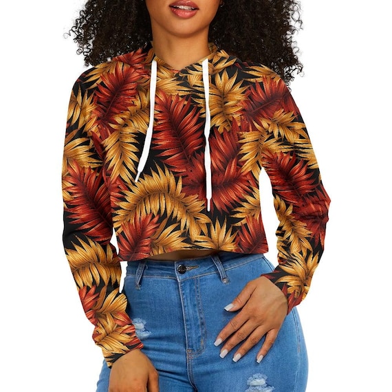 Tropisches bauchfreies Sweatshirt für Frauen Rot Gold Crop Top