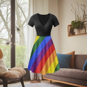 LGBTQ+ Pride Ruffle V-Neck Black Dress: Inclusive Celebration Wear for Women&#39;s Empowerment Events