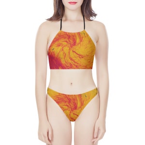 Pele&#39;s Fire High Neck Bikini - Stylish Two-Piece Swimwear for Women, Tropical Beach Attire
