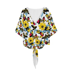Luxtrini Bees And Sunflowers Women V-Neck Streamers Blouse