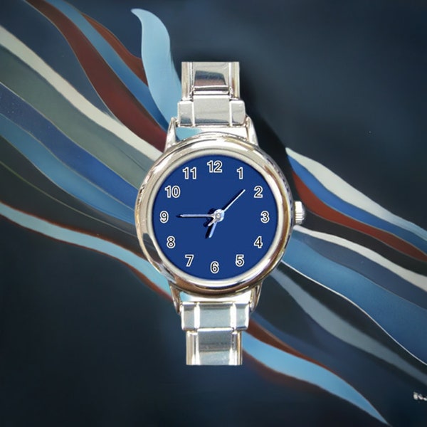 Montre italienne ronde à breloques bleu classique