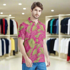 Vintage-Inspired Men&#39;s Aloha Polo Shirt: Embroidered Cotton Collared Summer Wear for Dad
