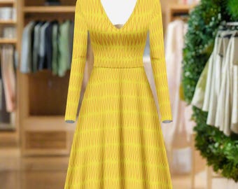 African | Ethnic | Mudcloth | #40 Women V-Neck Long Sleeve Ruffle Dress