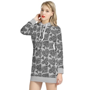 Off-shoulder hoodiejurk dames met pokerthema en lange mouwen voor casino-avonden