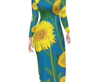 Zonnebloem dames bodycon midi-schedejurk - tot 4XL