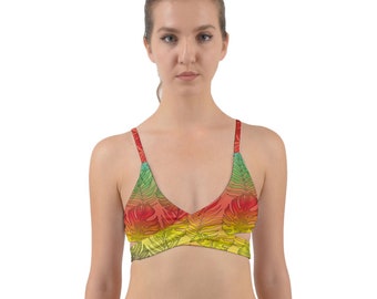 Rainbow Gradient Monstera Wrap Around Bikini Top