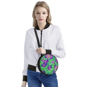 Round Satchel Bags - Blue Flag Iris on Green