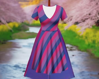 Bis Bisexual Pride Ruffle Bottom Dress for Women - LGBTQ+ Celebration Outfit