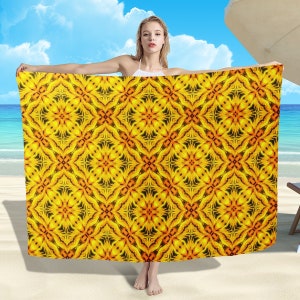 Exotic and Radiant: Yellow Toghu Cameroon Sarong Scarf - Personalized Print Sarong for Women&#39;s Beach Fashion