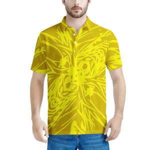 Yellow Fern Vector Abstract Men&#39;s Aloha Polo Shirt