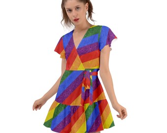 Rainbow Pride | Gay Pride | LGBTQ Pride | Flutter Sleeve Wrap Dress