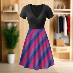 Elegante vestido con volantes y escote en V del orgullo bisexual - Negro LGBTQ+ Declaración de moda