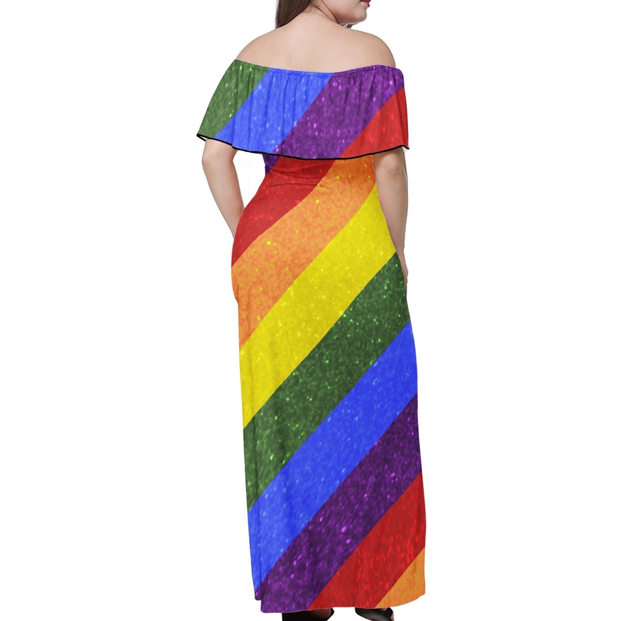 rainbow off shoulder maxi dress LGBT Rainbow off Shoulder Maxi Dress for Women up to 7XL