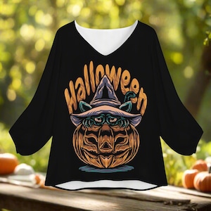 Spooky Chic Halloween Puff Sleeve Blouse for Women - Elegant Long Sleeve Costume Top
