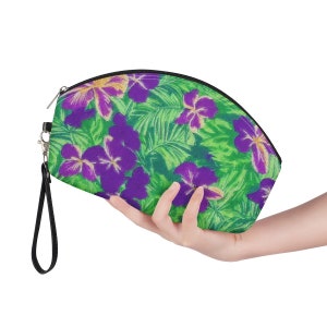 Elegante neceser curvo con estampado floral Iris de Blue Flag: estuche con cremallera para maquillaje y artículos esenciales de viaje.