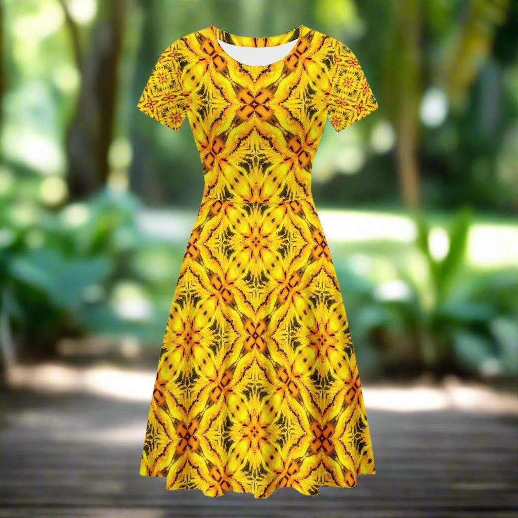 Yellow Toghu: Cameroon Women Scoop Neck Ruffle Dress