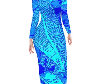 Vibrant Blue Croton Women Bodycon Midi Sheath Dress - up to 4XL