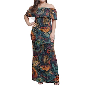 Dragon and Phoenix Women Off-shoulder Dress