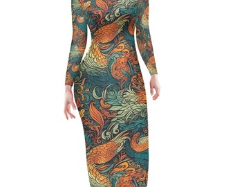 Our Exquisite Dragon and Phoenix Women Bodycon Midi Sheath Dress