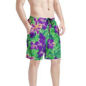 Blue Flag Iris on Green Men&#39;s All Over Print Boardshorts