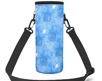 Large Water Bottle Carrier Bag - Blue Seashell Ocean