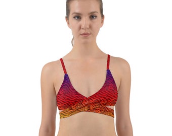 Rainbow Gradient On Wavy Lines Wrap Around Bikini Top