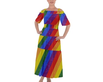 LGBTQ Shoulder Straps Boho Maxi Dress - Rainbow Pride