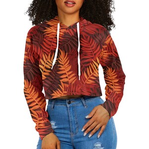 Women&#39;s midriff-baring sweatshirt Orange and Red Tropical