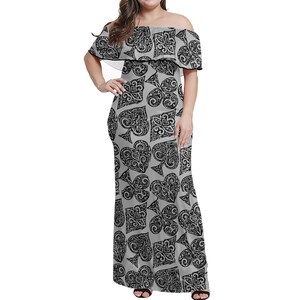 Off-shoulder maxi-jurk met pokerthema voor dames - grote maten beschikbaar t/m 7XL